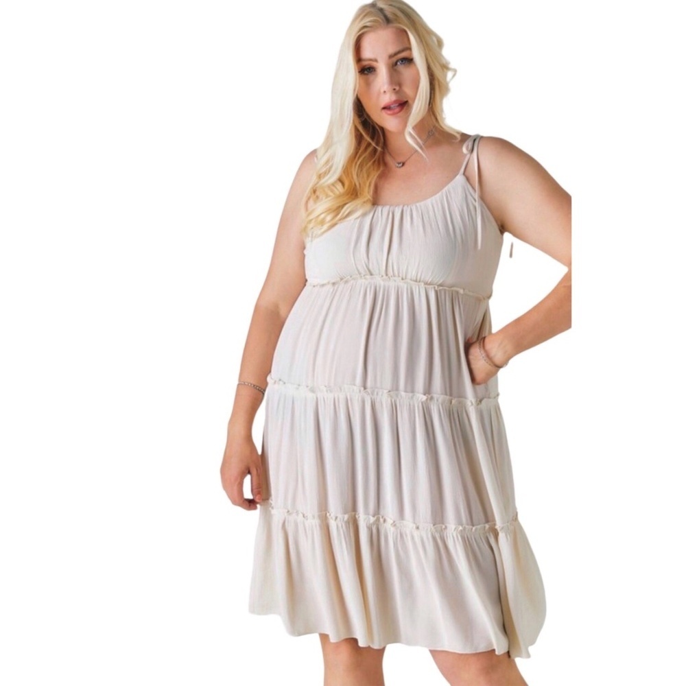 Davi & Dani Beige Ruffled Tiered Mini Dress - Picture 10 of 11